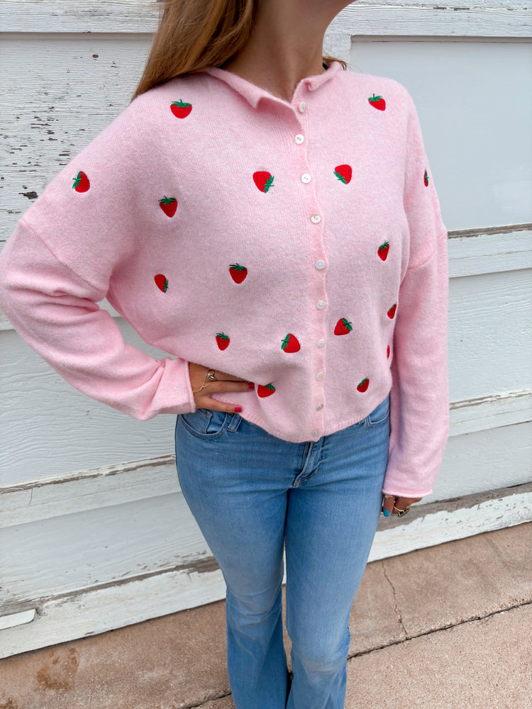 STRAWBERRY EMB PIPER CARDIGAN