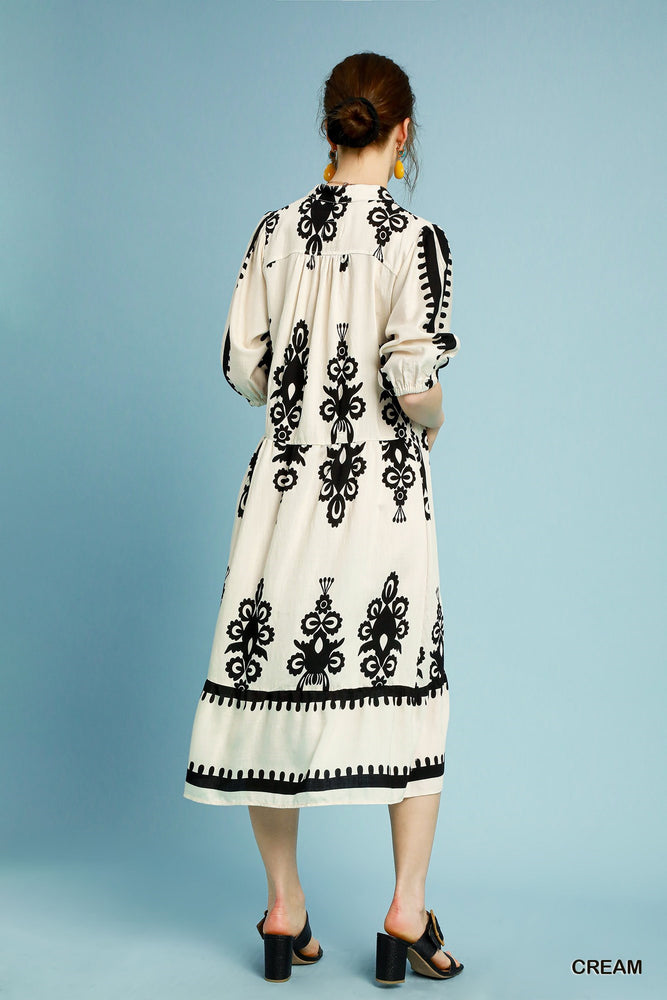DESERT BLOOM EMBROIDERED MIDI DRESS