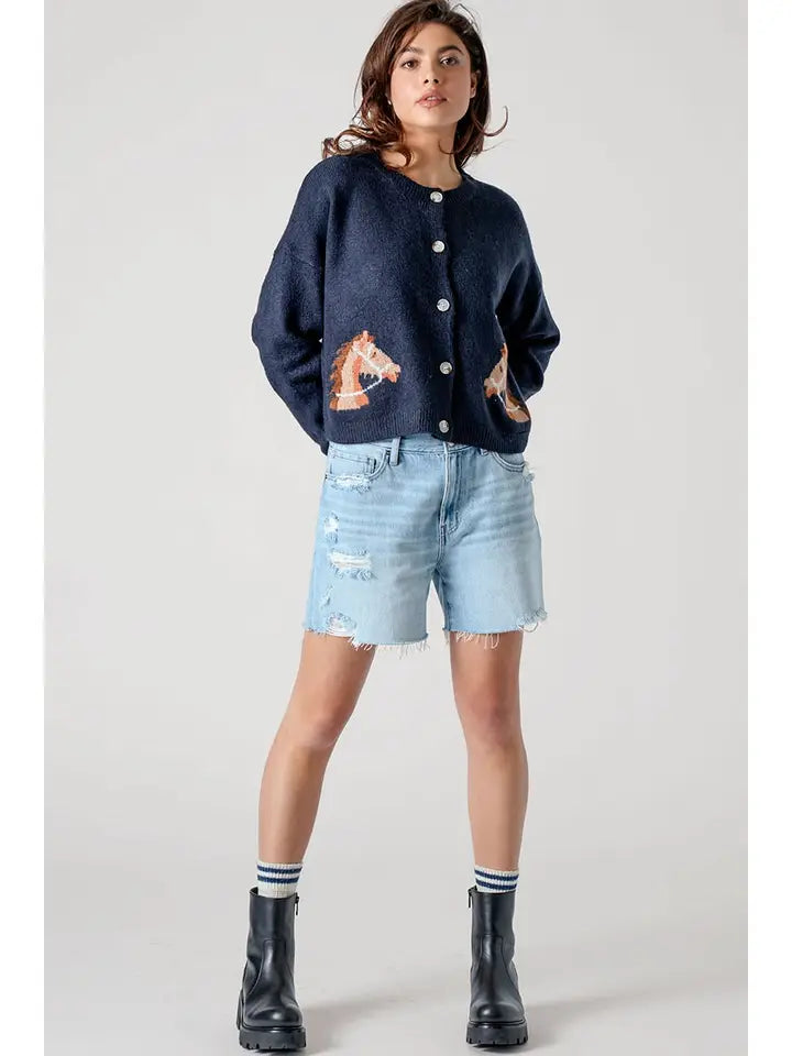 HORSE BUTTON FRONT CARDIGAN