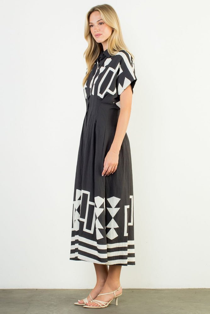 GEO PRINT MIDI DRESS